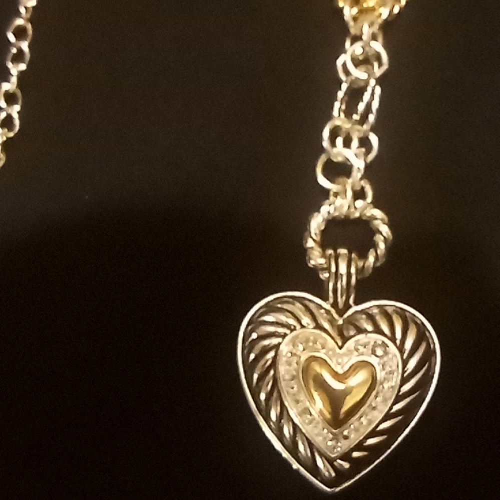 Gold and Silver Heart Pendant Necklace